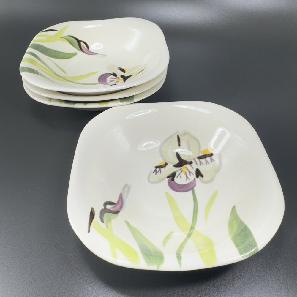 Redwing Pottery Red Wing Hand‎ Painted Iris Deep Dish Bowls 5inch Dishes Set 4